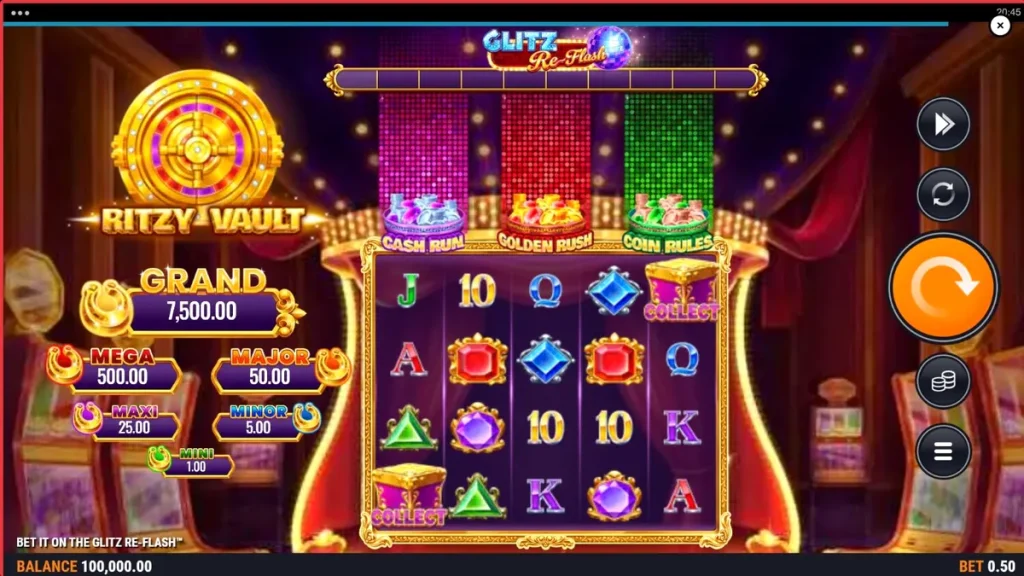 Bet It on the Glitz Re-Flash سلاٹ کا نیون اور گلیمرس انٹرفیس